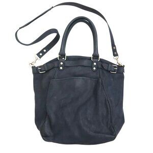 VANESSA BRUNO navy leather Lune tote bag
